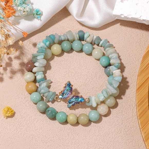 Hand Crafted Jewelry - 🆕New 2 Piece Healing Amazonite Butterfly Bracelets